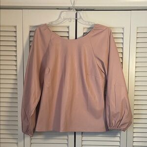 NWT J. Crew puff sleeve open back faux leather top Blush Pink Sz 12 tie back